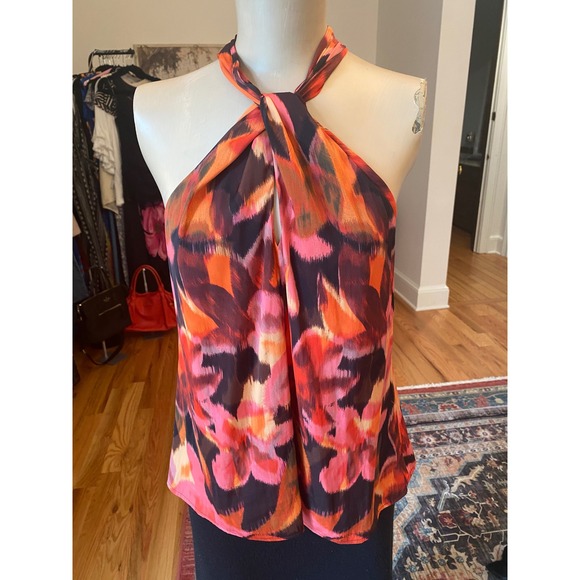 Tart Collections Tops - Tart Collections Womens Orange Pink Abstract Halter Neck Blouse Small